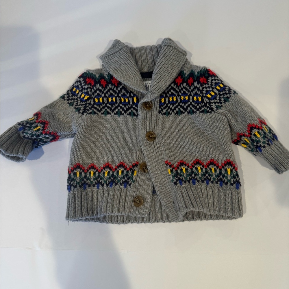 Gap Winter Pull Over Cardigan Sweater Gray with Bear‎ Moose 3-6 Month Baby